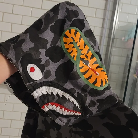 Bape A Bathing Ape Ink Camo Shark Hoodie Zip-Up.